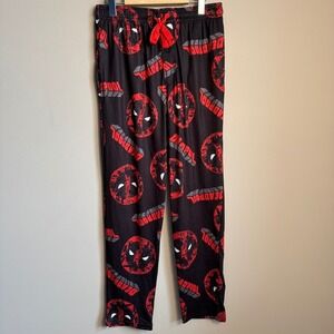 Marvel Deadpool Sleep Pants Black‎ Red Logo Graphic Pajama Bottoms Mens Small